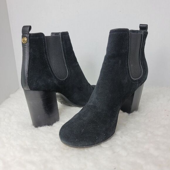 Tory Burch Women's Boot Size 8.5  Black Suede Heeled Chelsea Shoes - Picture 8 of 8